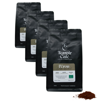 Terroir Café - Peru Bio, Condor Huabal 250g - Pack 4 × Mahlgrad French Press Beutel 250 g